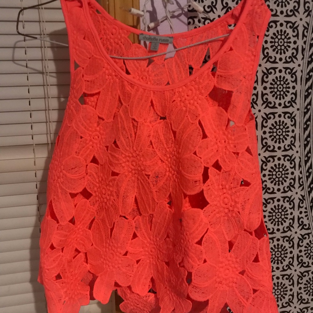 Floral Crochet Style Neon Tank